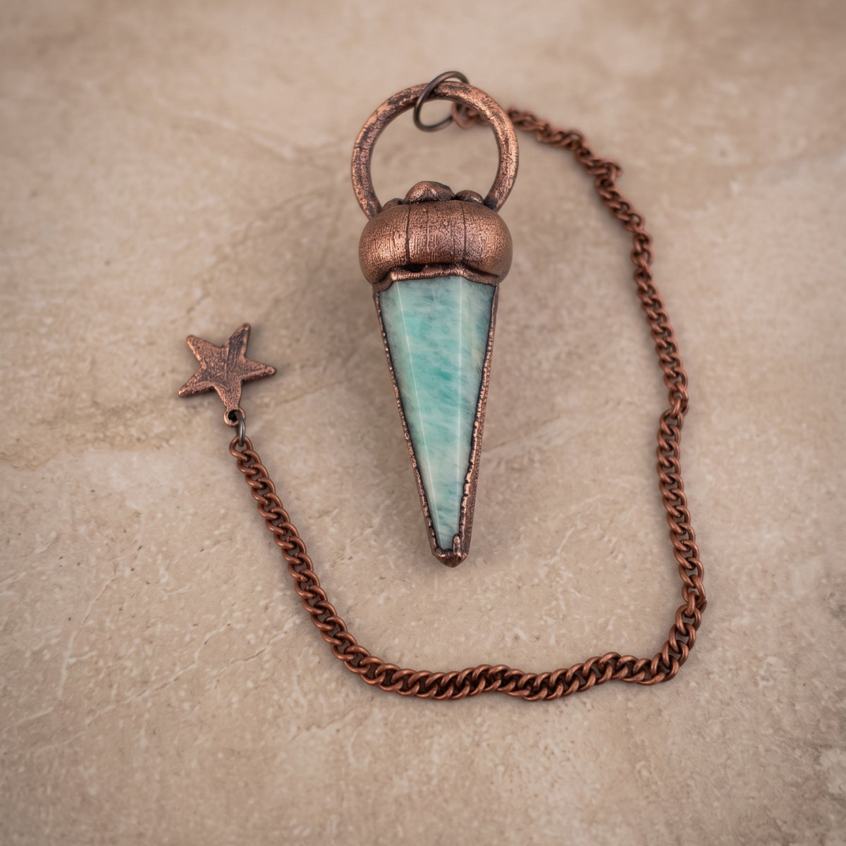 Crystal Pendulum with Jewel in Copper with Chain | Handmade by Wild & The Wolf