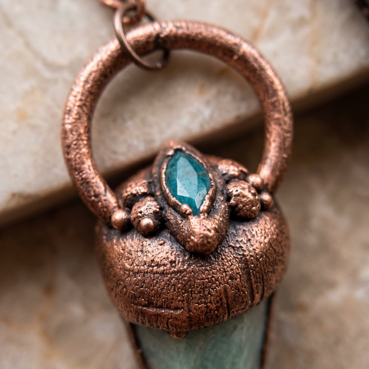 Crystal Pendulum with Jewel in Copper with Chain | Handmade by Wild & The Wolf
