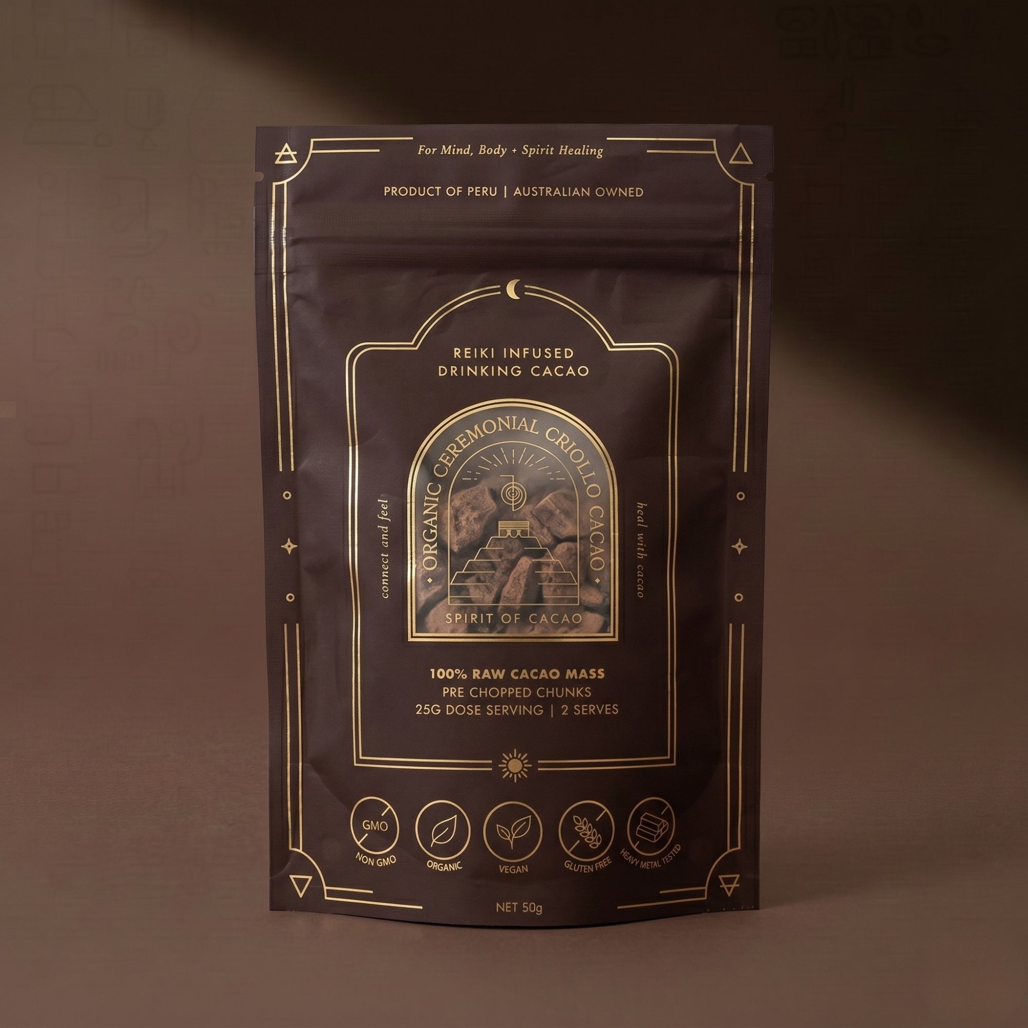 50g Ceremonial Cacao Taster Pouch | Organic Wild-Grown Peruvian Criollo Non-Gmo | Pre-Chopped