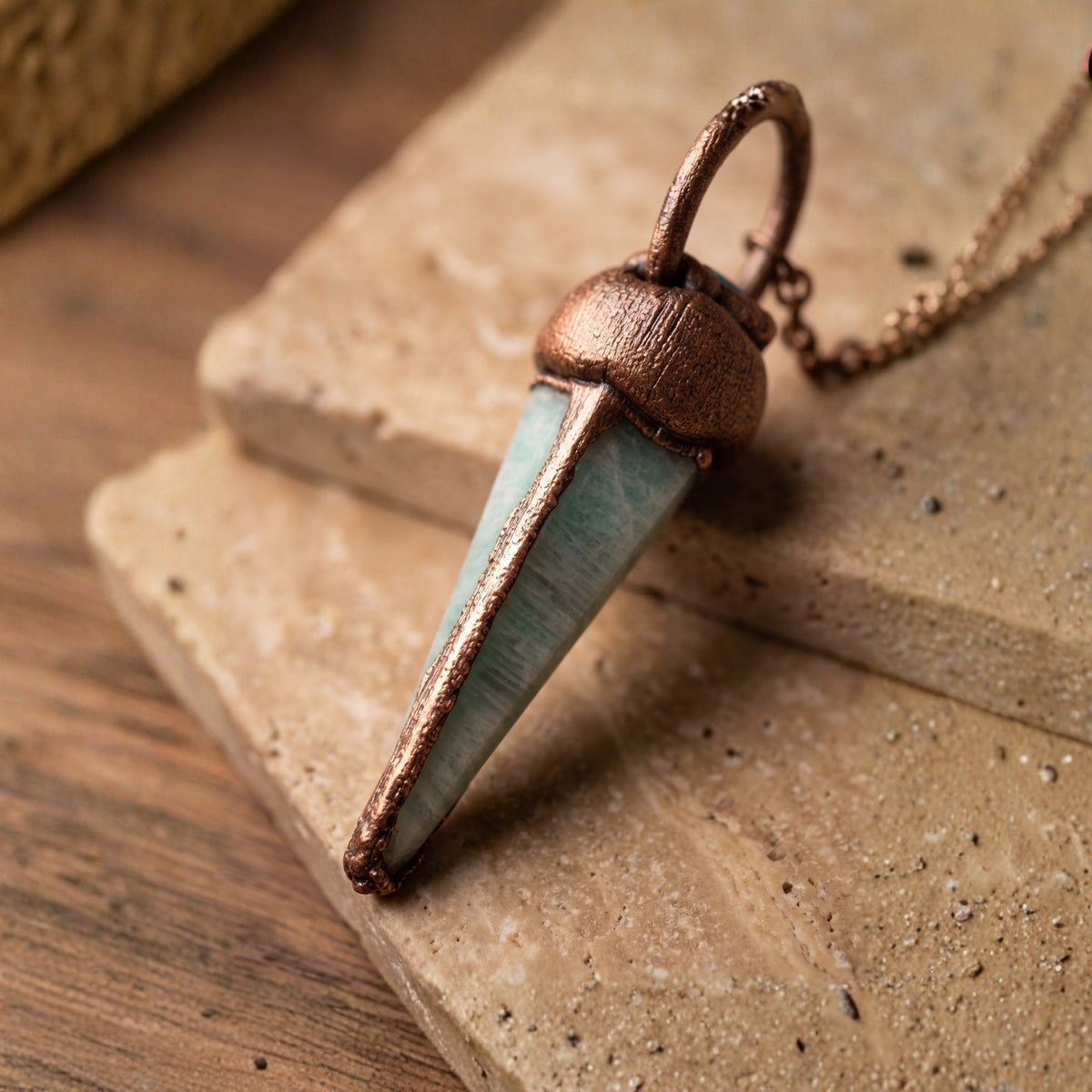 Crystal Pendulum with Jewel in Copper with Chain | Handmade by Wild & The Wolf